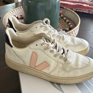 Veja White Sneakers with Pink Logo